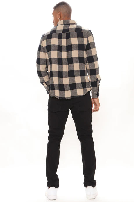 On The Boulevard Long Sleeve Flannel Shirt - Khaki/combo - Elohim