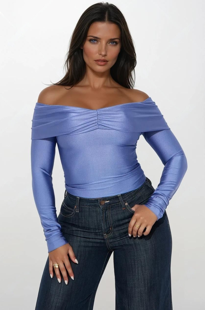 Melanie Off Shoulder Top - Slate Grey - Elohim