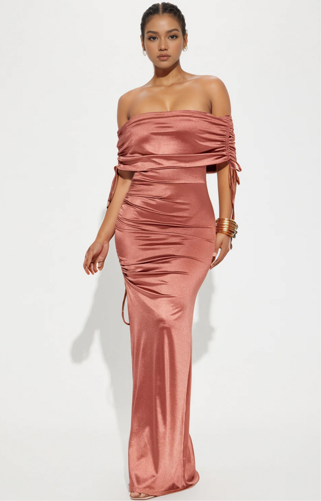 Kiara Off Shoulder Gown - Brown - Elohim