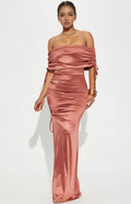 Kiara Off Shoulder Gown - Brown - Elohim
