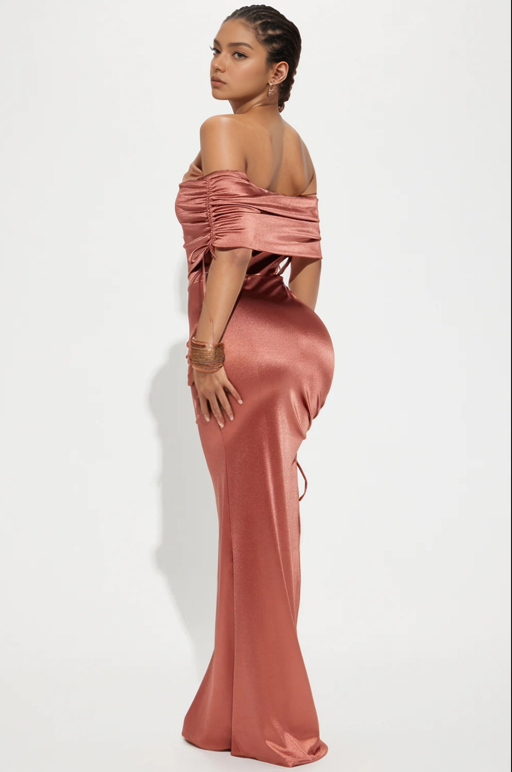Kiara Off Shoulder Gown - Brown - Elohim