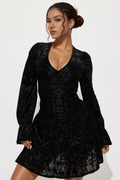 Lux Velvet Ruffle Mini Dress - Black - Elohim