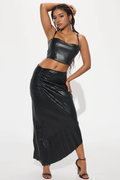 Night Date Faux Leather Midi Skirt - Black - Elohim