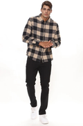 On The Boulevard Long Sleeve Flannel Shirt - Khaki/combo - Elohim