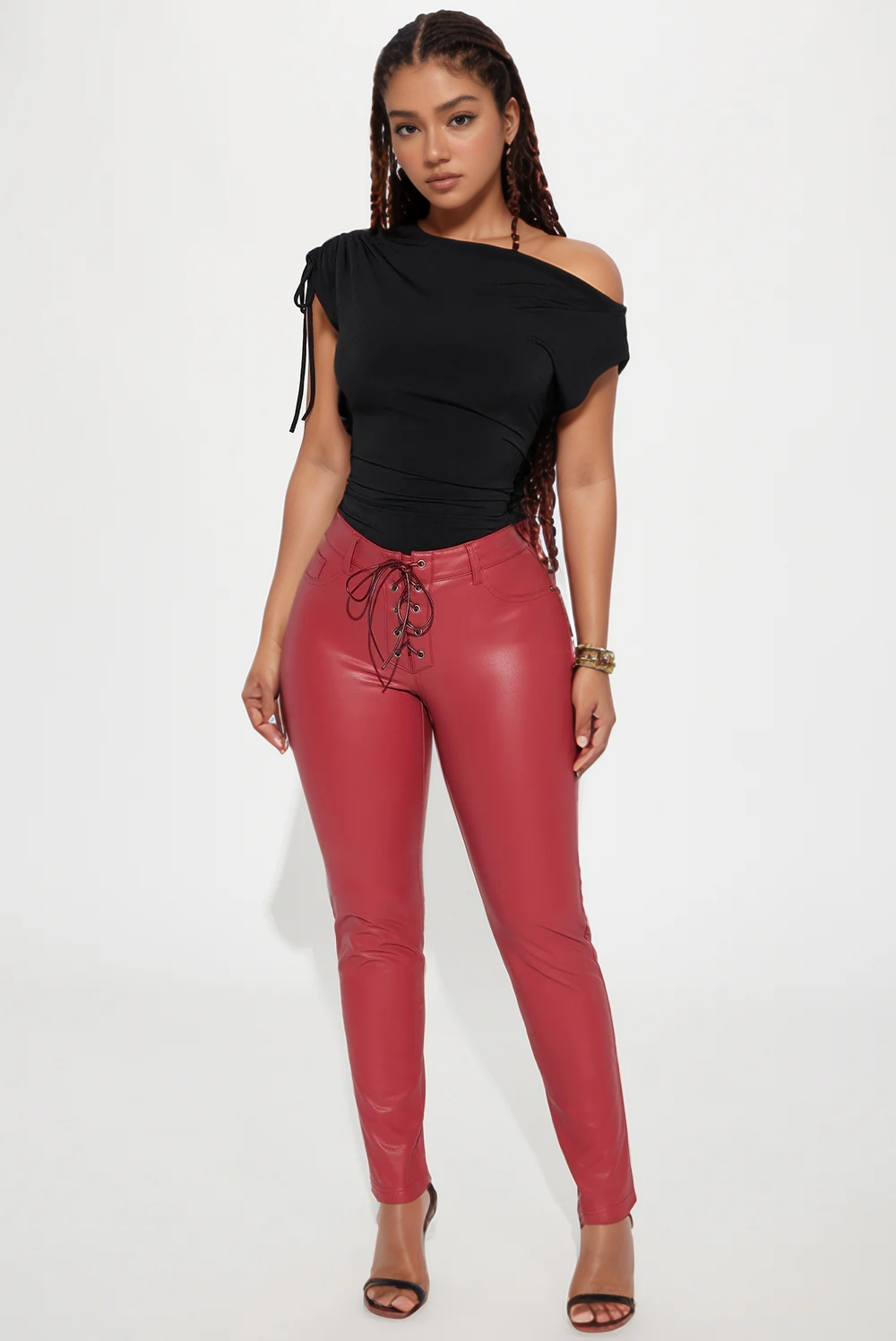 Latest fashion is here Faux Leather Skinny Pant - Brick Red - Elohim