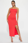 Hailey Textured Tube Midi Dress - Red - Elohim