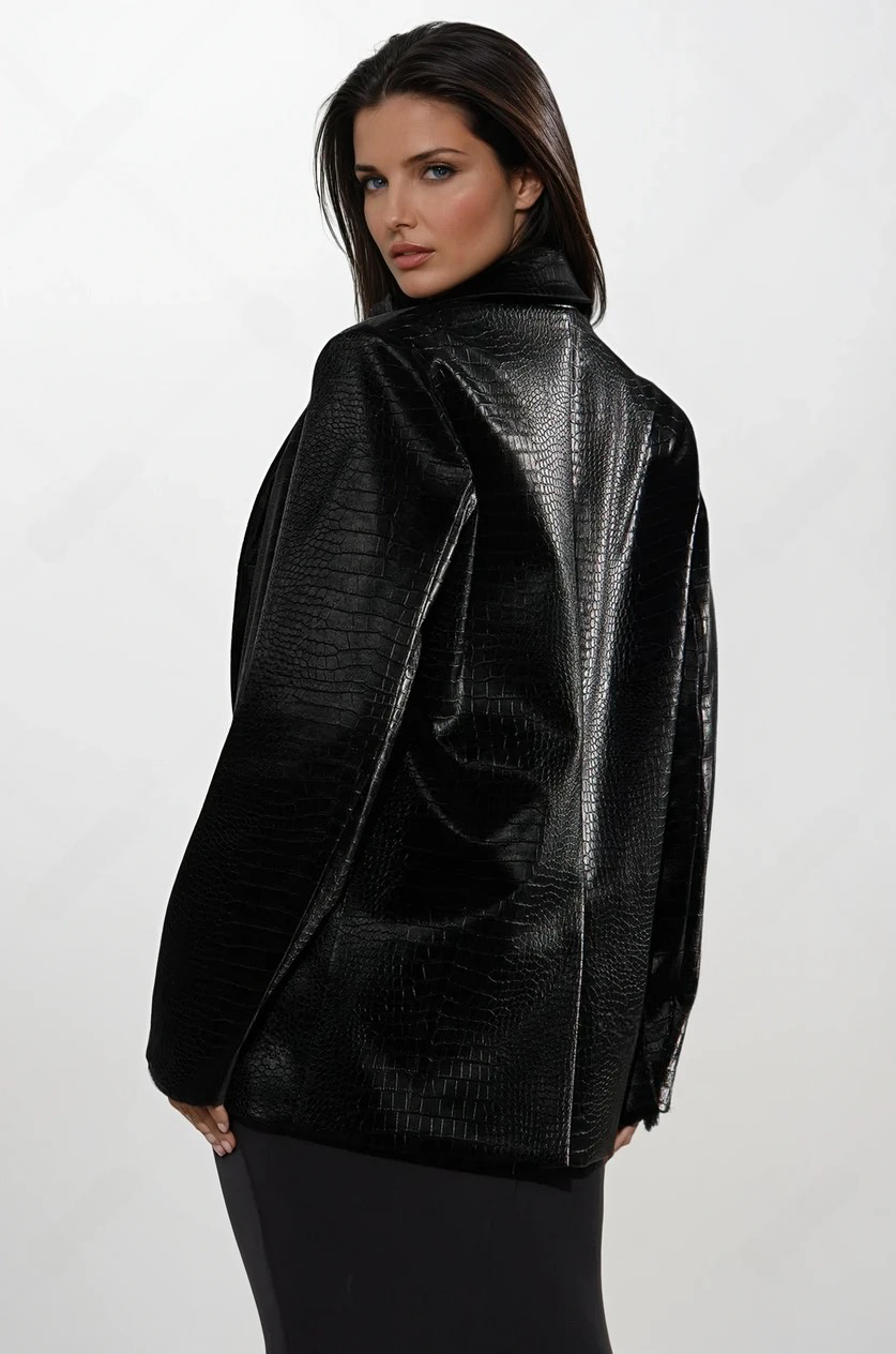 Miss fashion Faux Leather Blazer - Black - Elohim