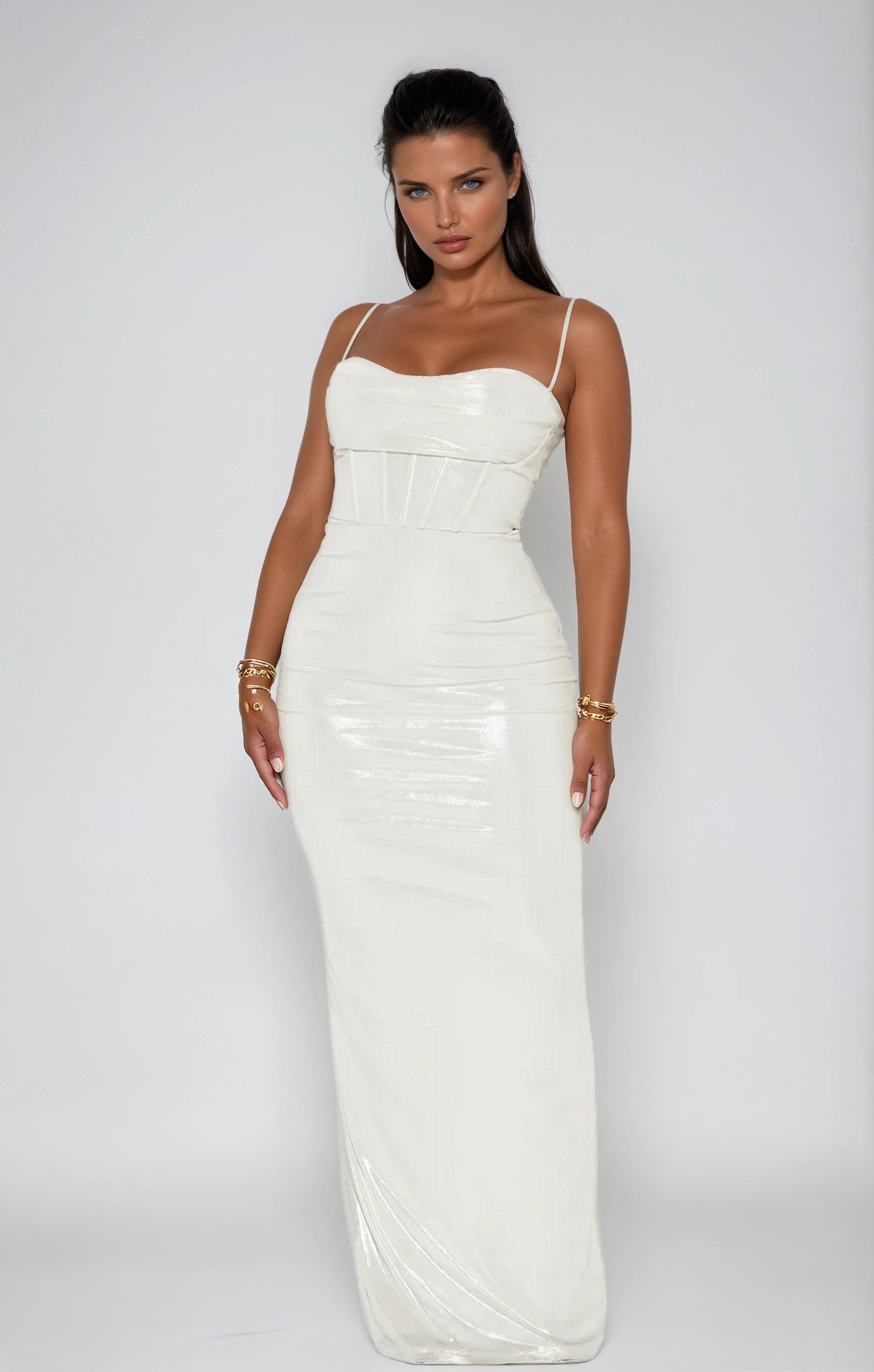 Trina Metallic Maxi Dress - White - Elohim