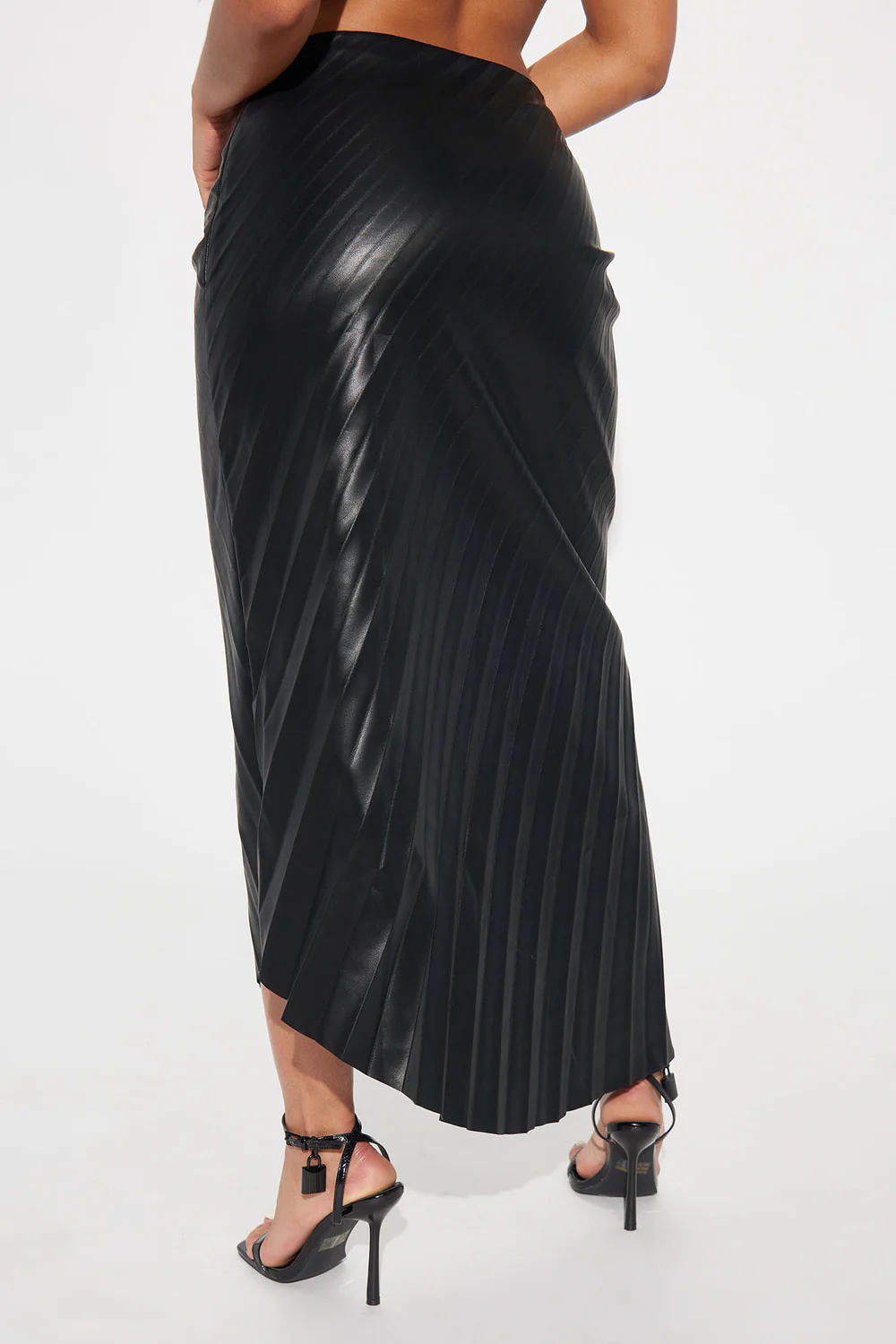 Night Date Faux Leather Midi Skirt - Black - Elohim