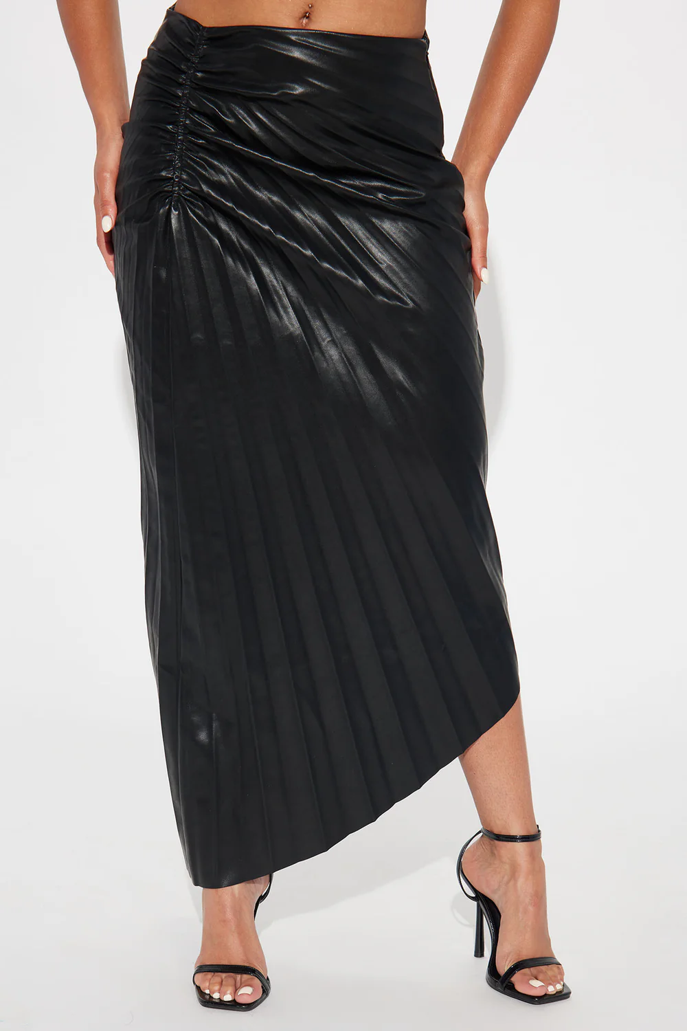 Night Date Faux Leather Midi Skirt - Black - Elohim