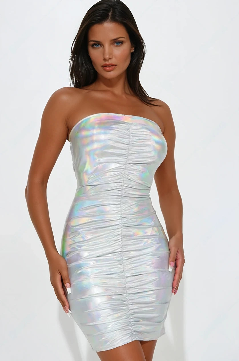 Selha Metallic Mini Dress-Silver - Elohim